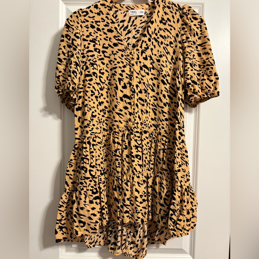 Tinsel Brown Black Brown Tiered Leopard Animal Print Dress PXS